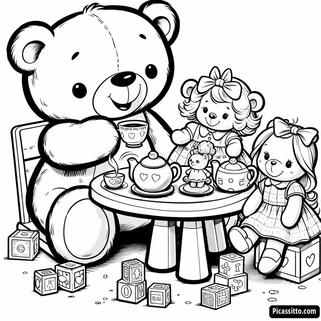 Página para Colorear del Té con el Osito de Peluche