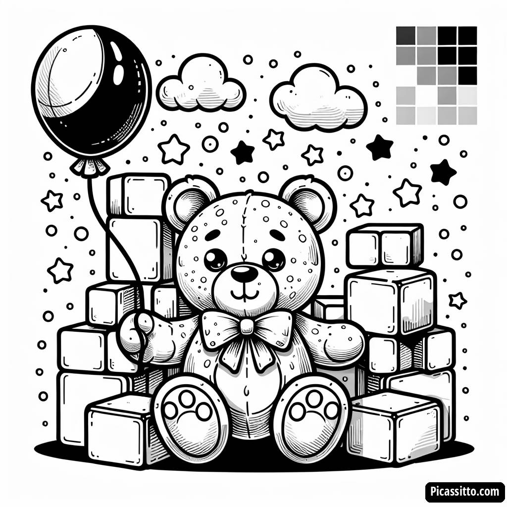 Teddy Bear with Balloon Coloring Page