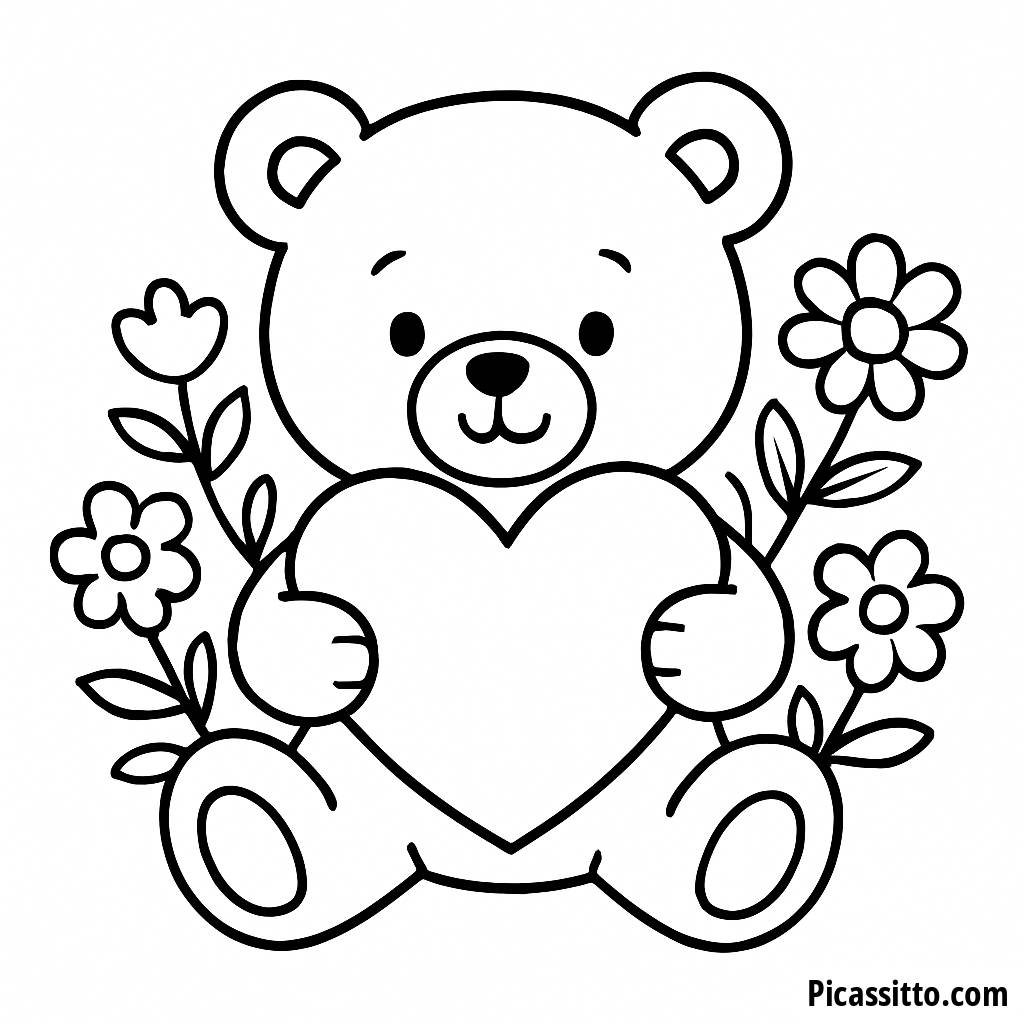 Malvorlage Teddybär mit Herz