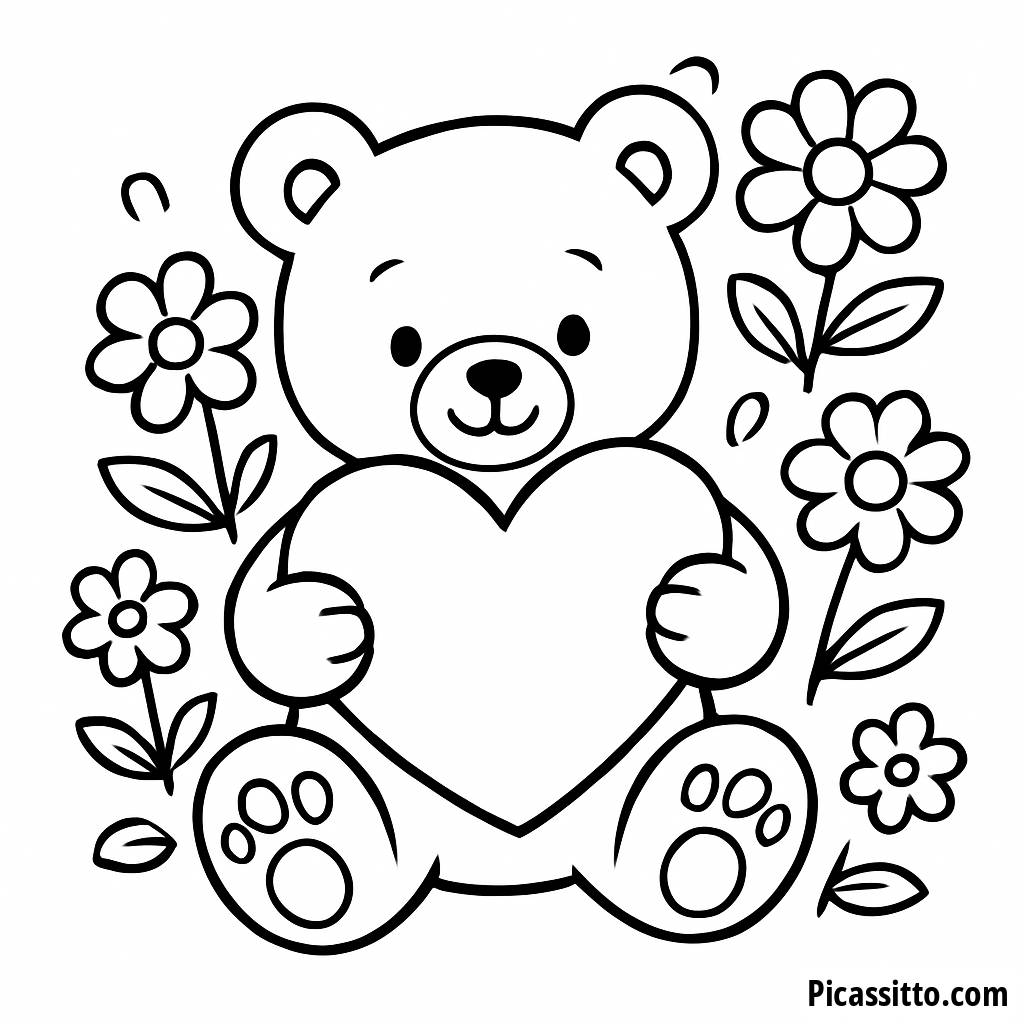 Pagina da Colorare Orsetto con Cuore