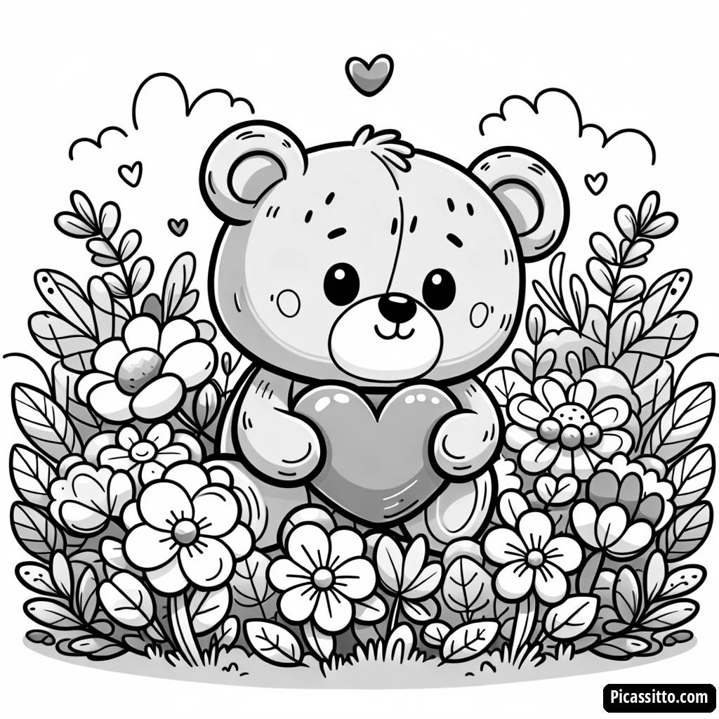 Página para Colorear de Osito con Corazón