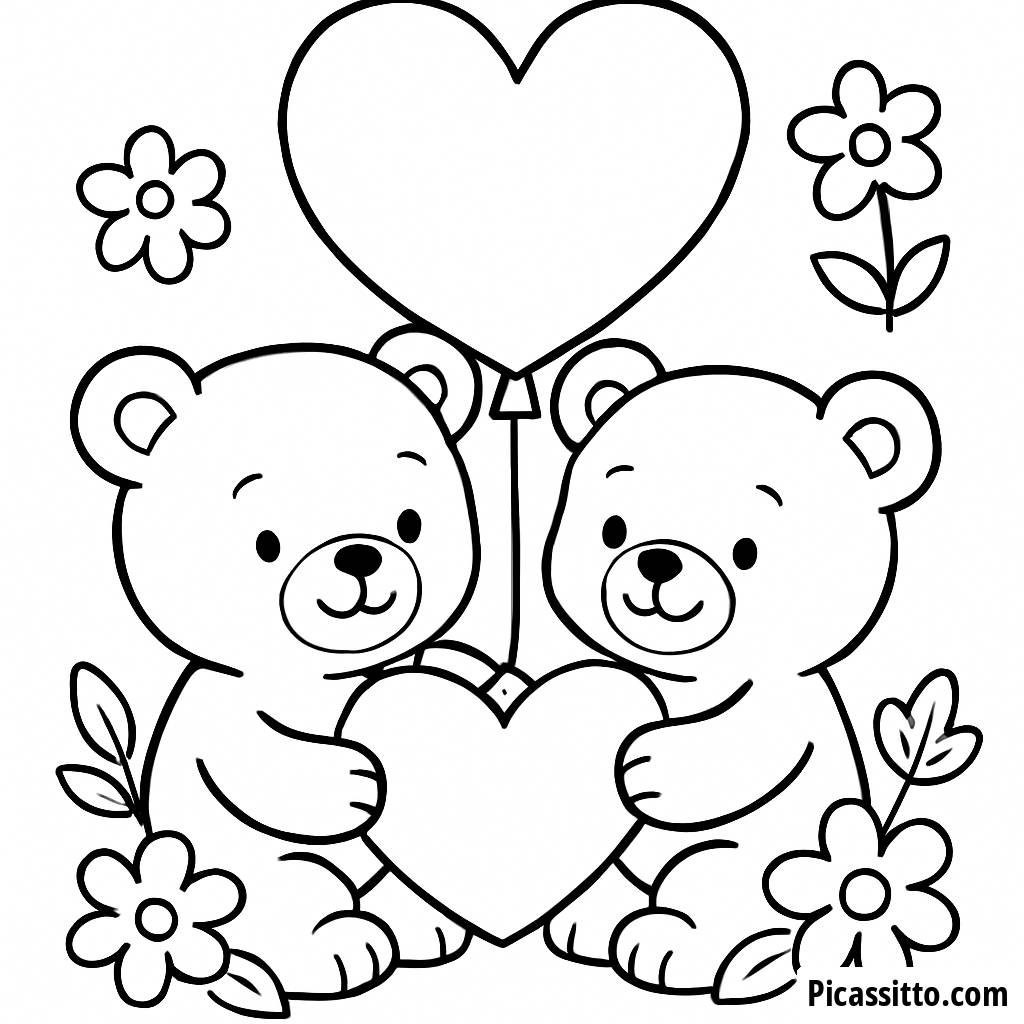Teddy Bears Love: Free Printable Coloring Page