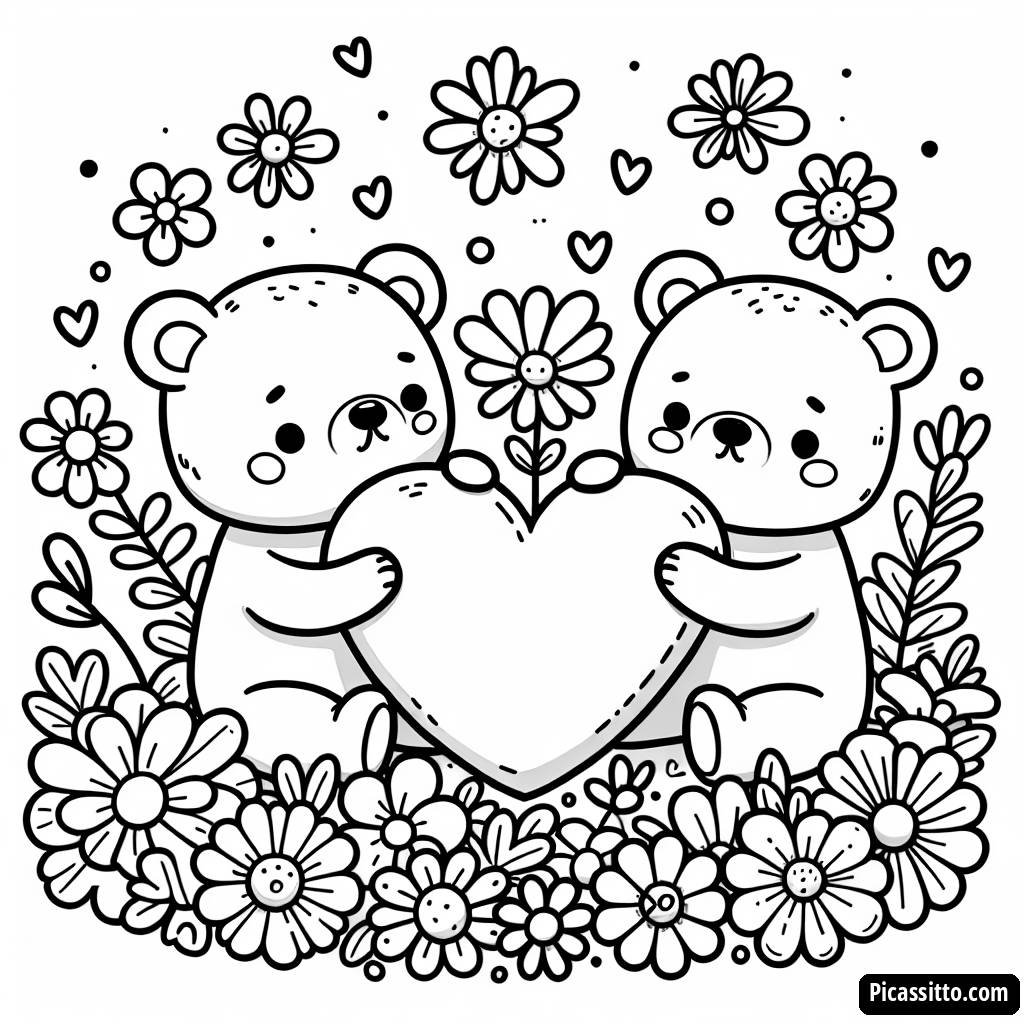 Медвежата в Любви: Раскраска ко Дню Святого Валентина