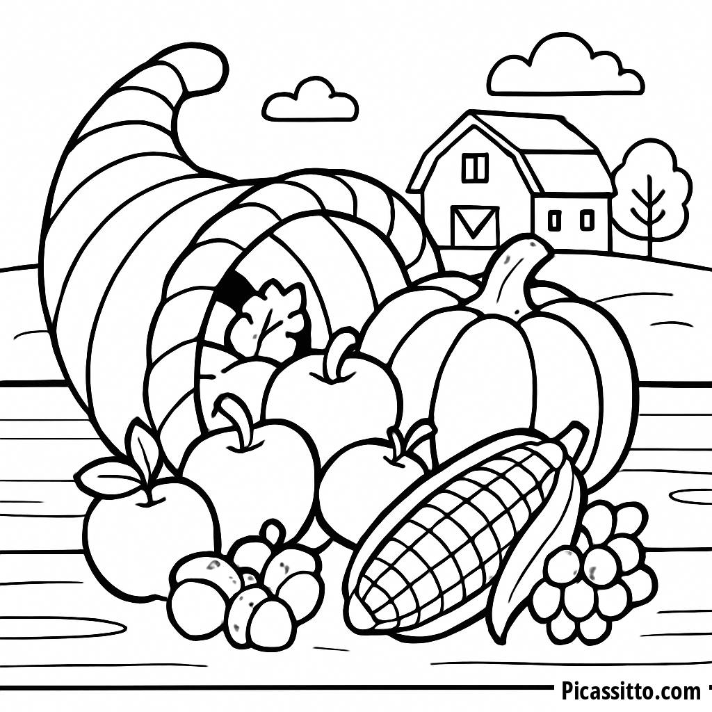 Pagina da Colorare della Cornucopia di Ringraziamento