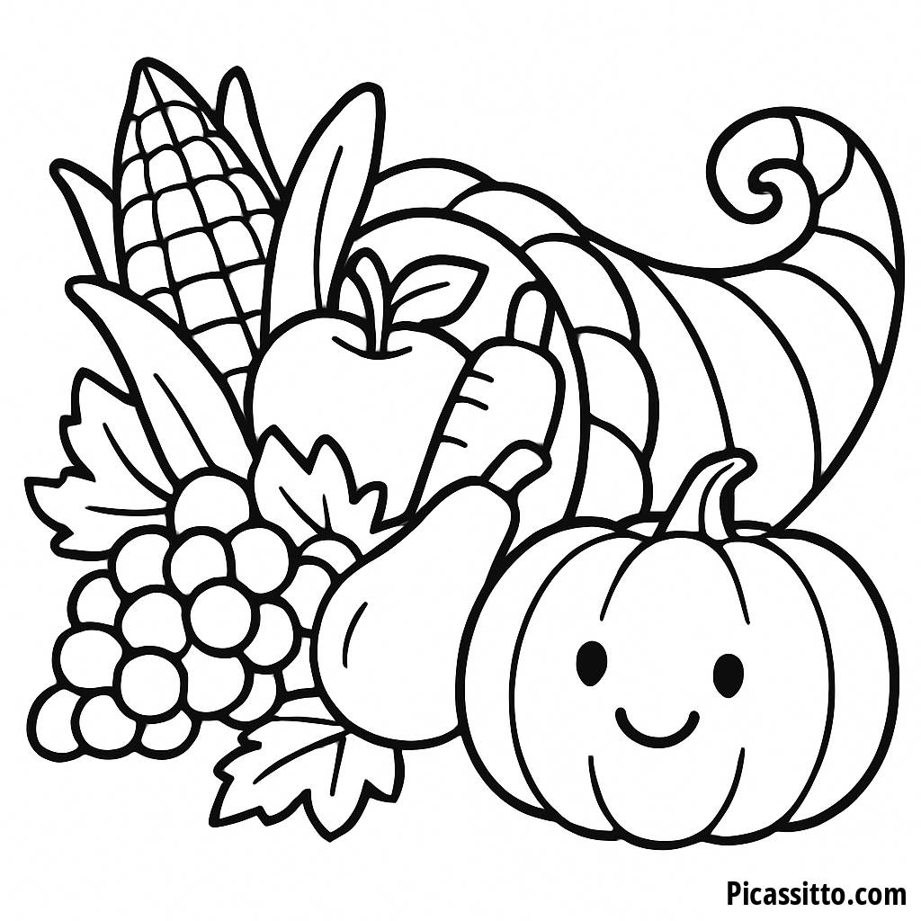 Pagina da Colorare del Cornucopia di Ringraziamento