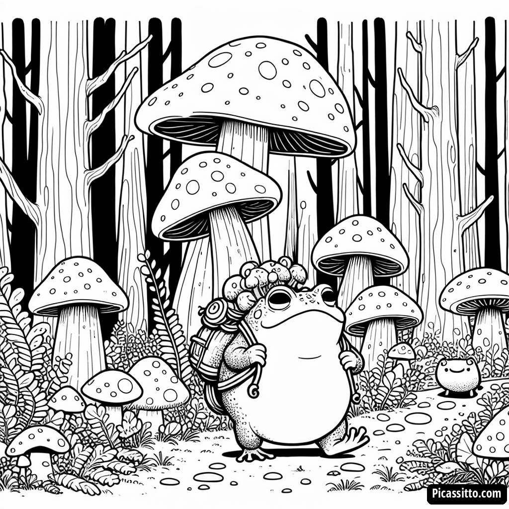 Página para Colorir da Aventura de Toad na Floresta de Cogumelos