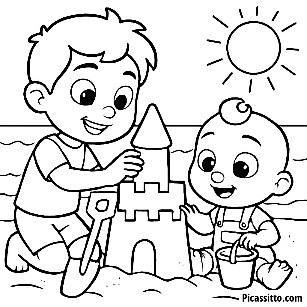 Ausmalbild von TomTom und YoYo im Sandburg bauen