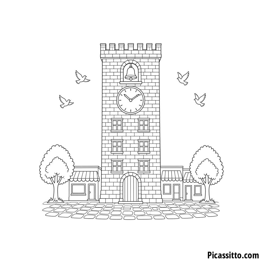 Torre del reloj con campana para colorear