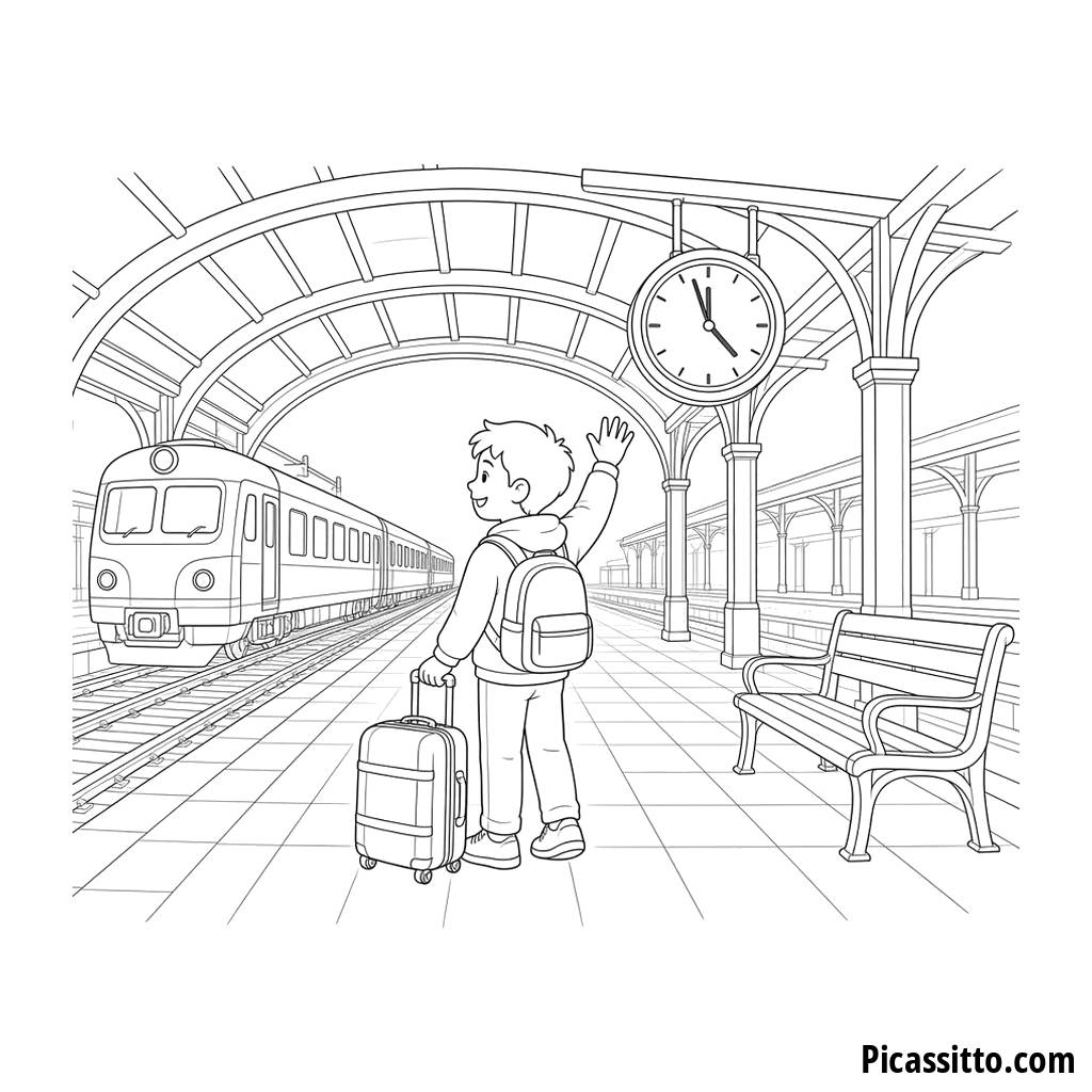 Coloriage enfant sur le quai de la gare