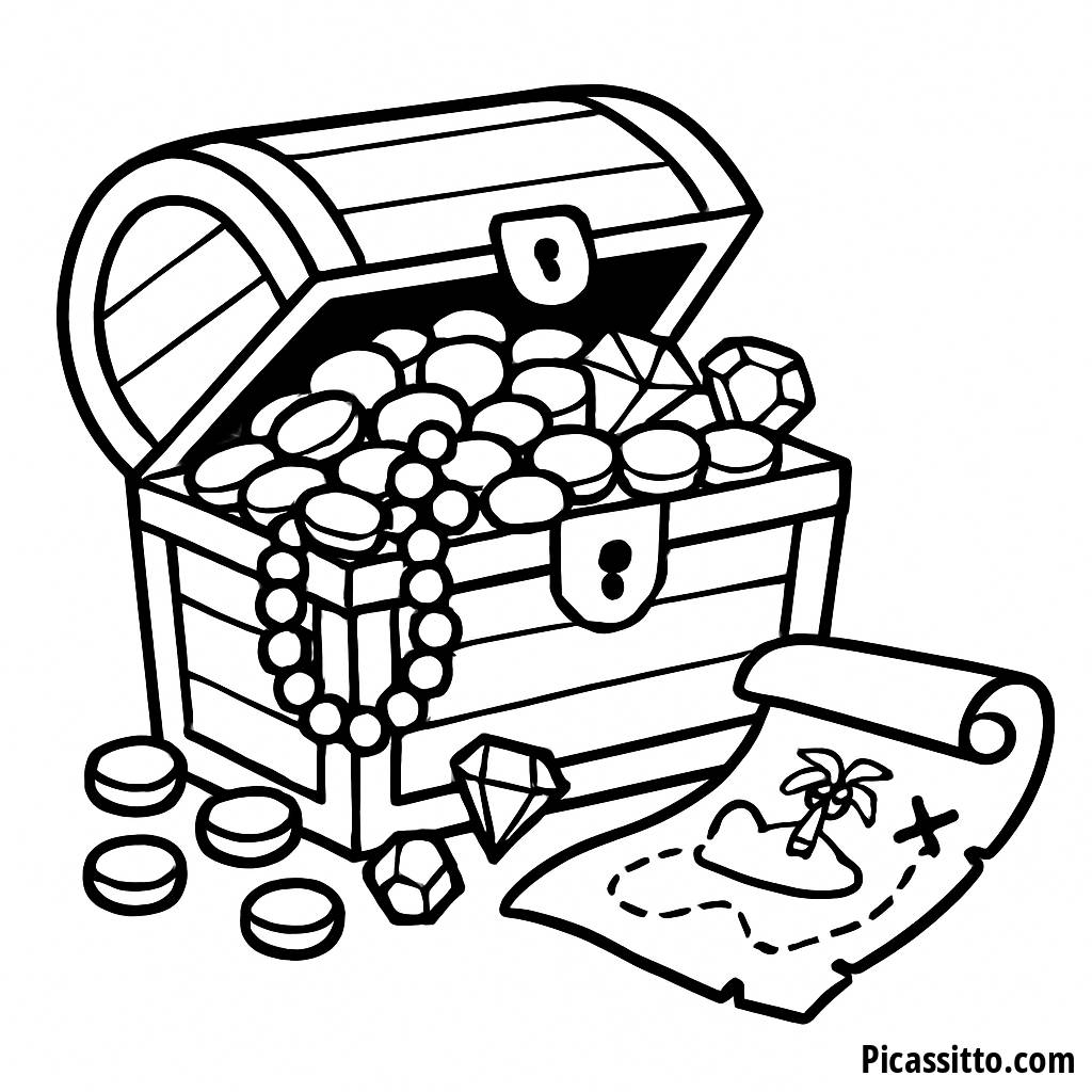 Pagina da Colorare del Cofano del Tesoro