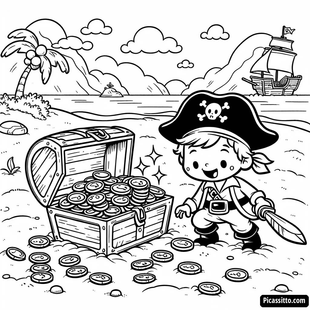 Pagina da Colorare del Pirata alla Ricerca del Tesoro
