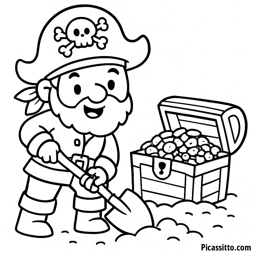 Treasure Hunting Pirate Coloring Page