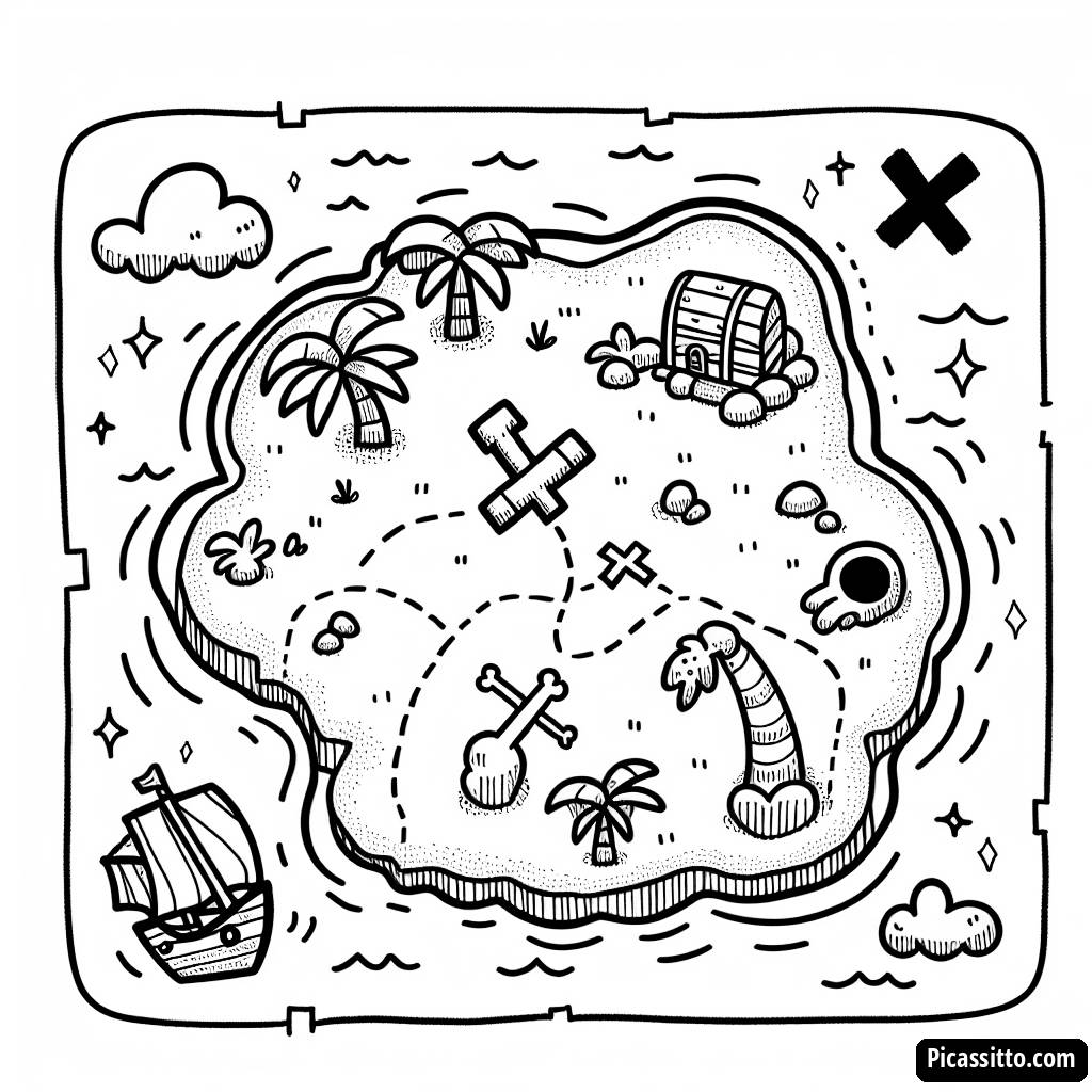 Treasure Island Coloring Page: X Marks the Spot!