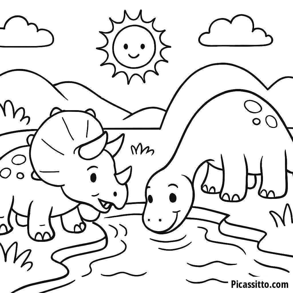 Triceratops and Brontosaurus Coloring Page