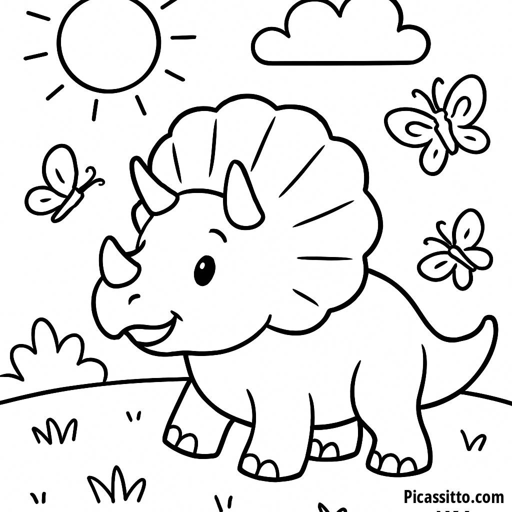 Page à Colorier Tricératops et Papillons