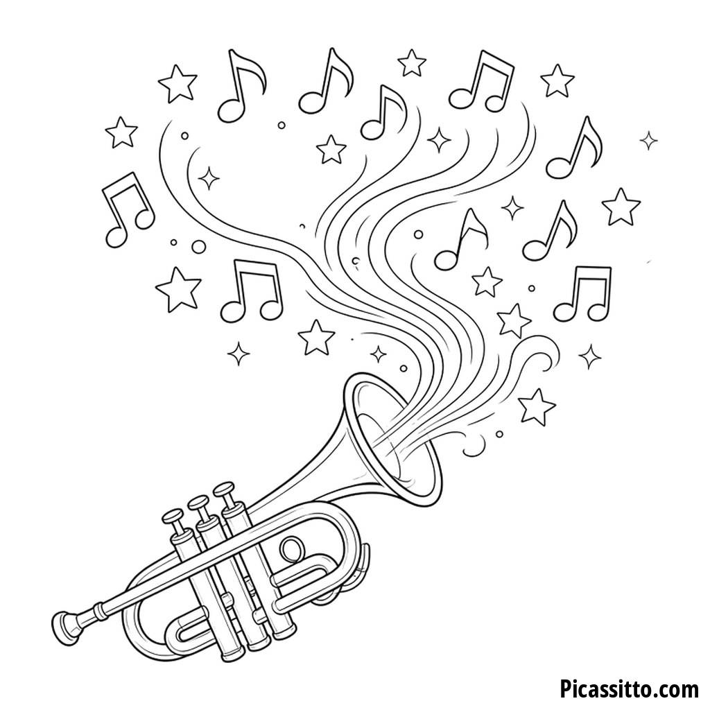 Ausmalbild Trompete und Musiknoten