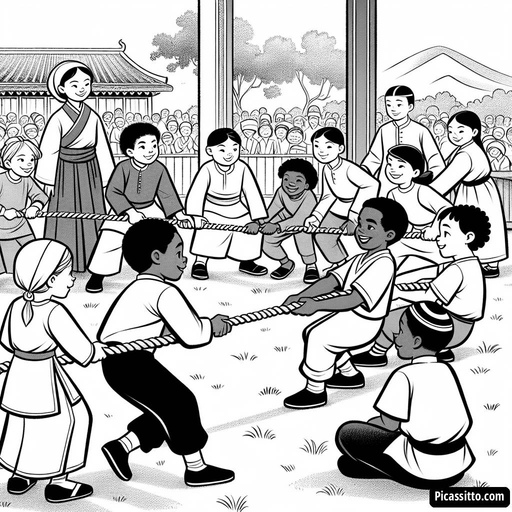 Tug-of-War Fun Coloring Page