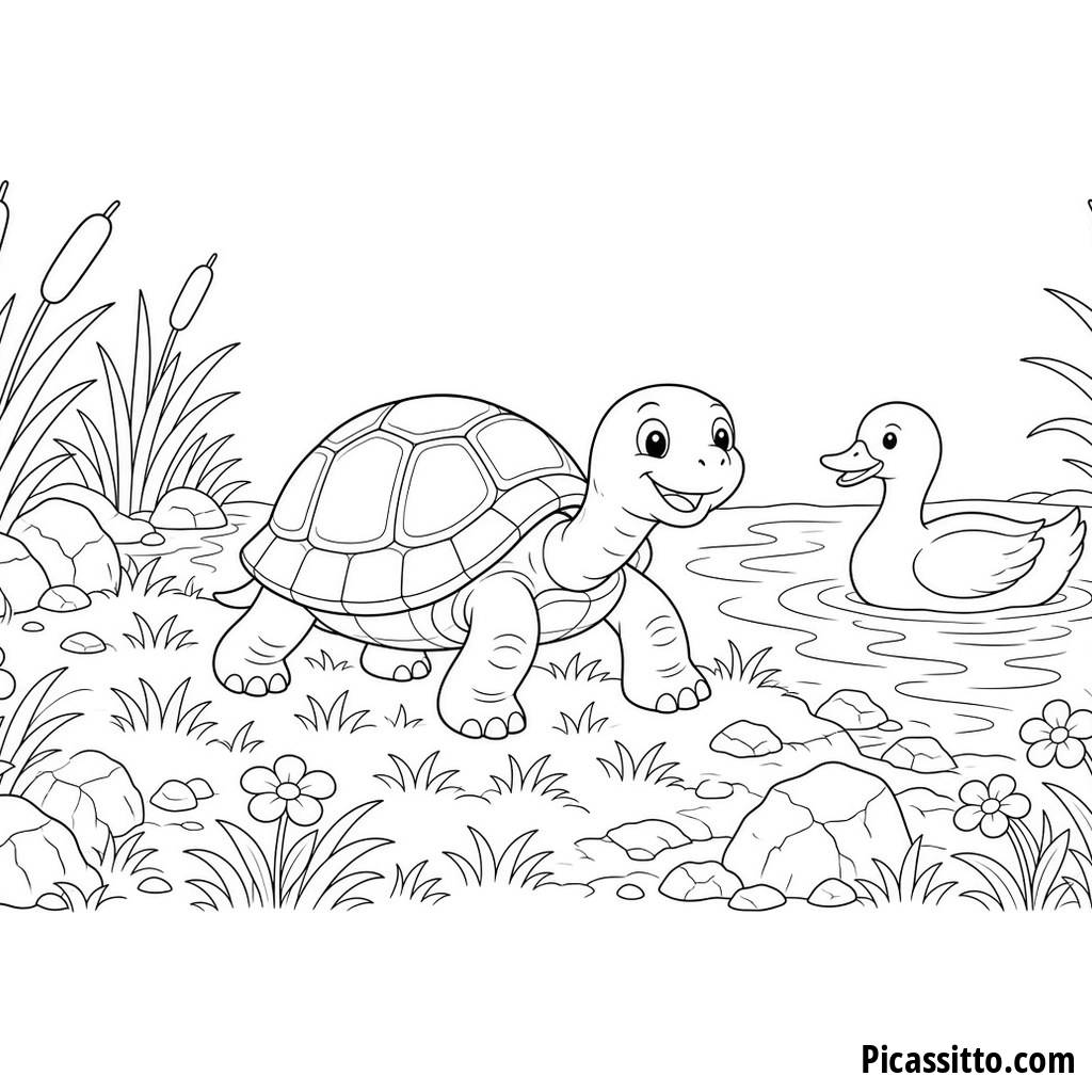 Turtle by the Pond Coloring Page