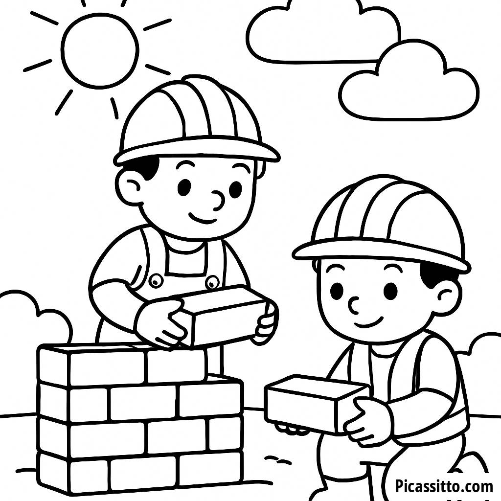 Two Construction Workers Coloring Page