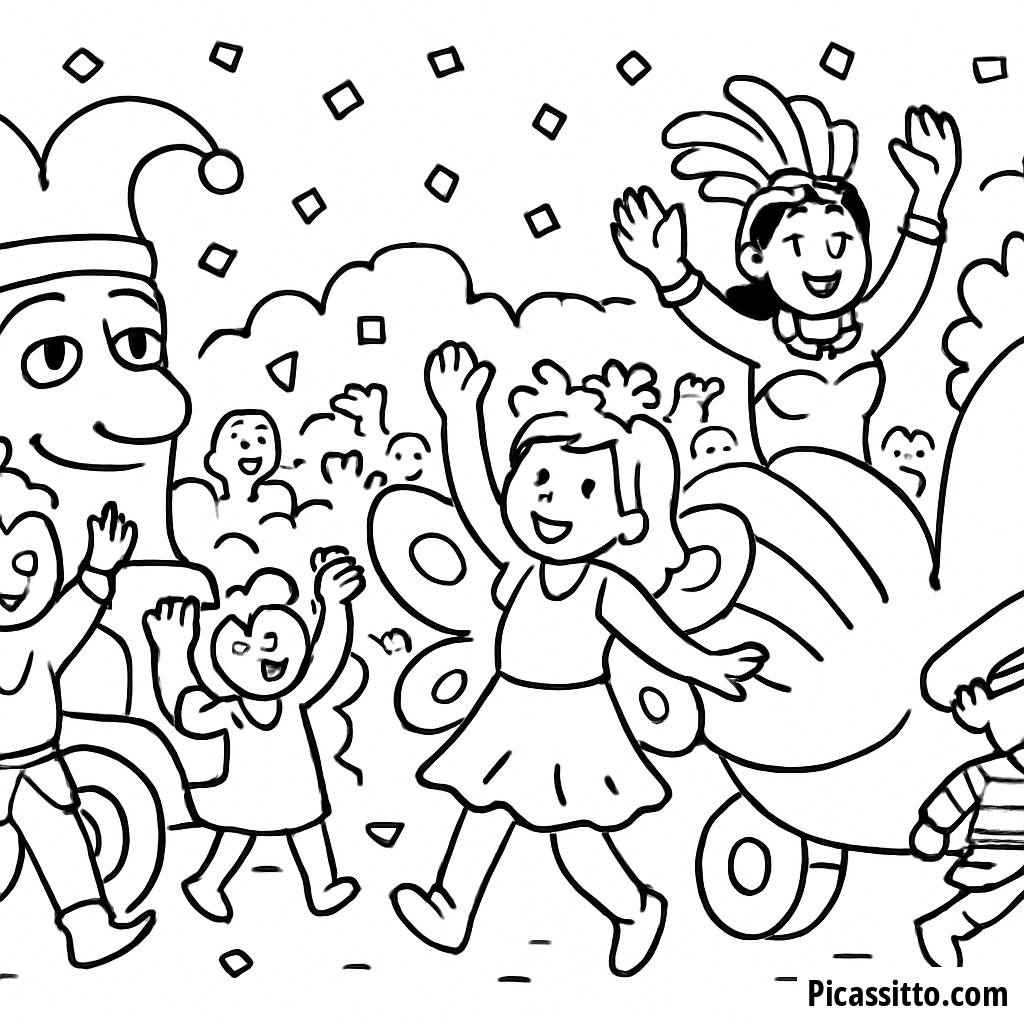 Bunte Karnevalsparade Ausmalbild