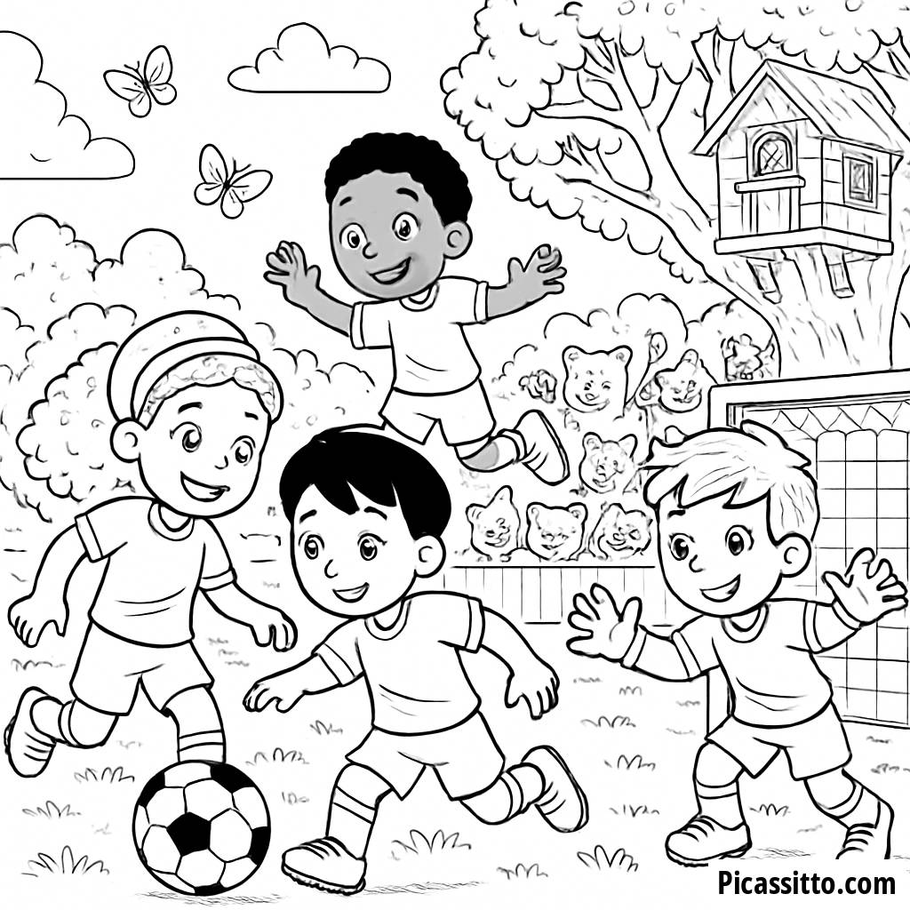 Lebendige Fußballspiel Ausmalbild