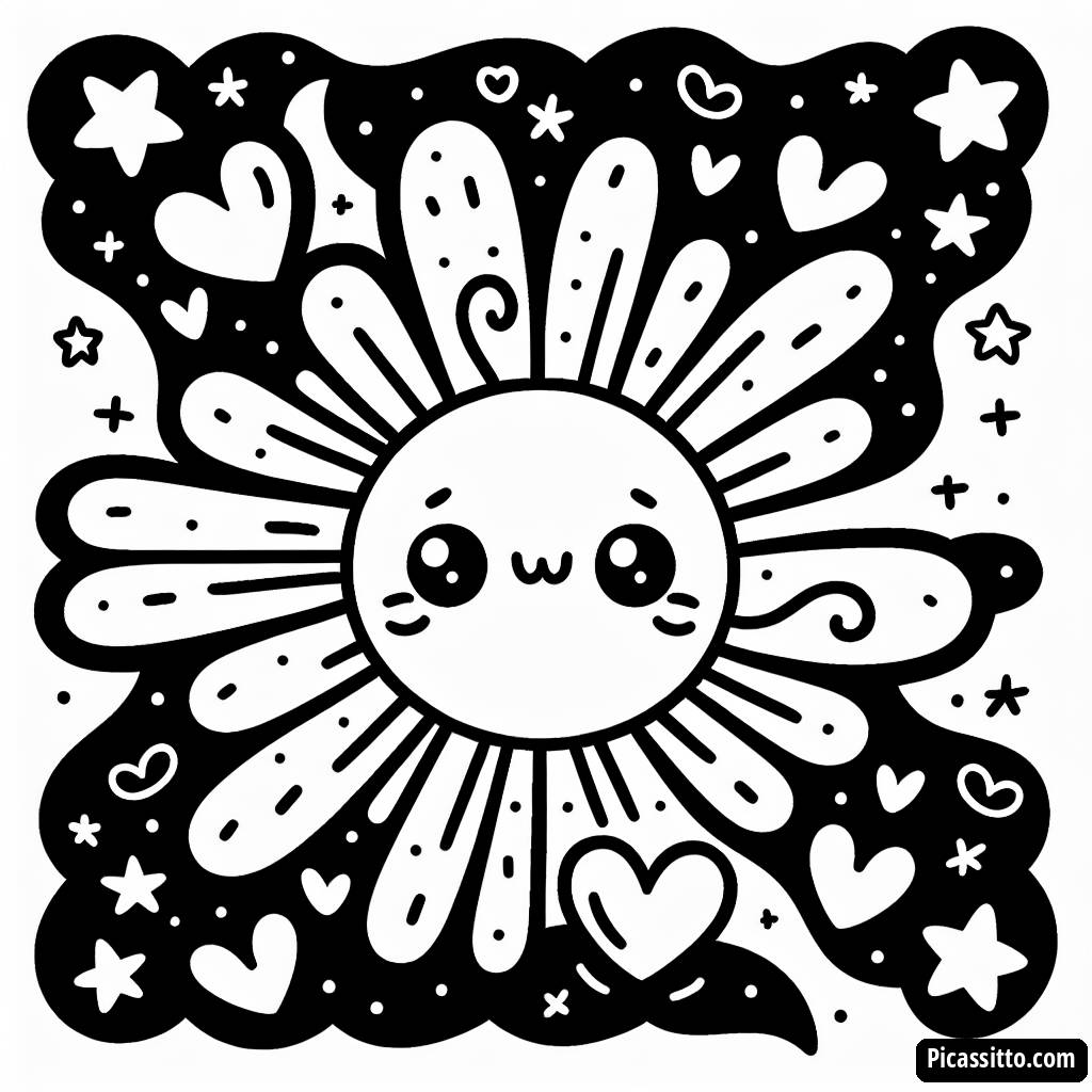 Ausmalbild der Sonne mit Welligem Strahlen