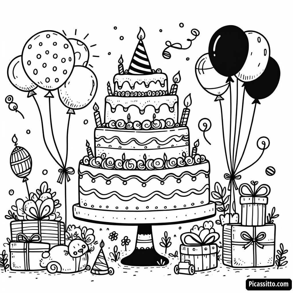 Verspielte Geburtstagsparty Malvorlage
