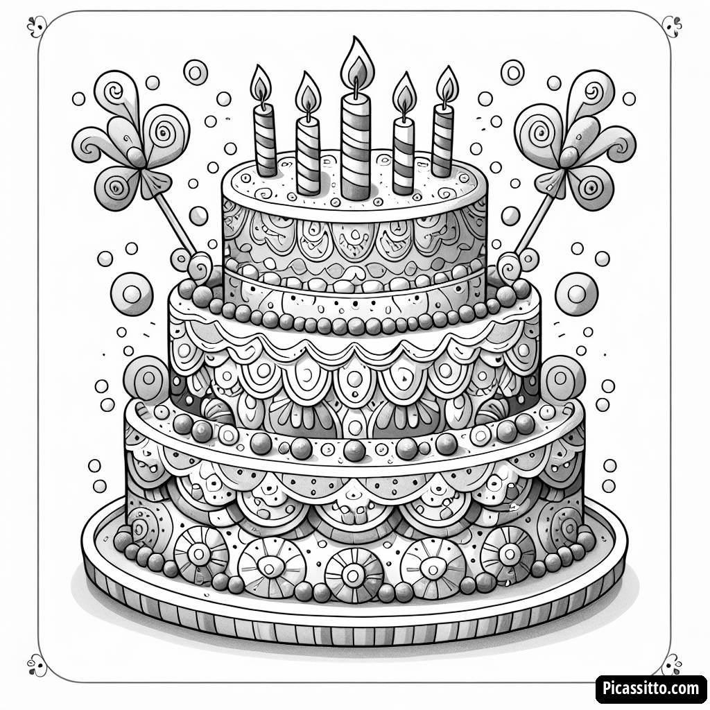Pagina da Colorare di Torta Fantasiosa