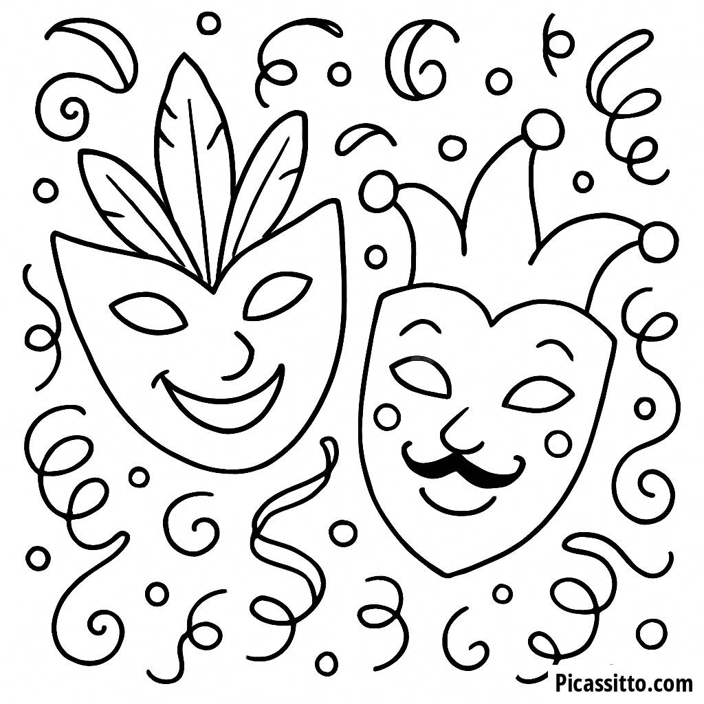 Verspielte Karnevalsmasken Ausmalbild