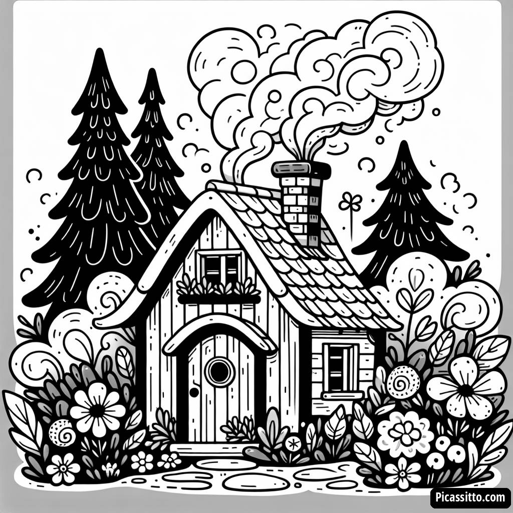 Página para Colorear de una Cabaña Fantástica