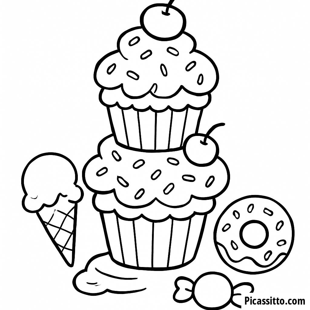 Whimsical Cupcake Tower Coloring Page