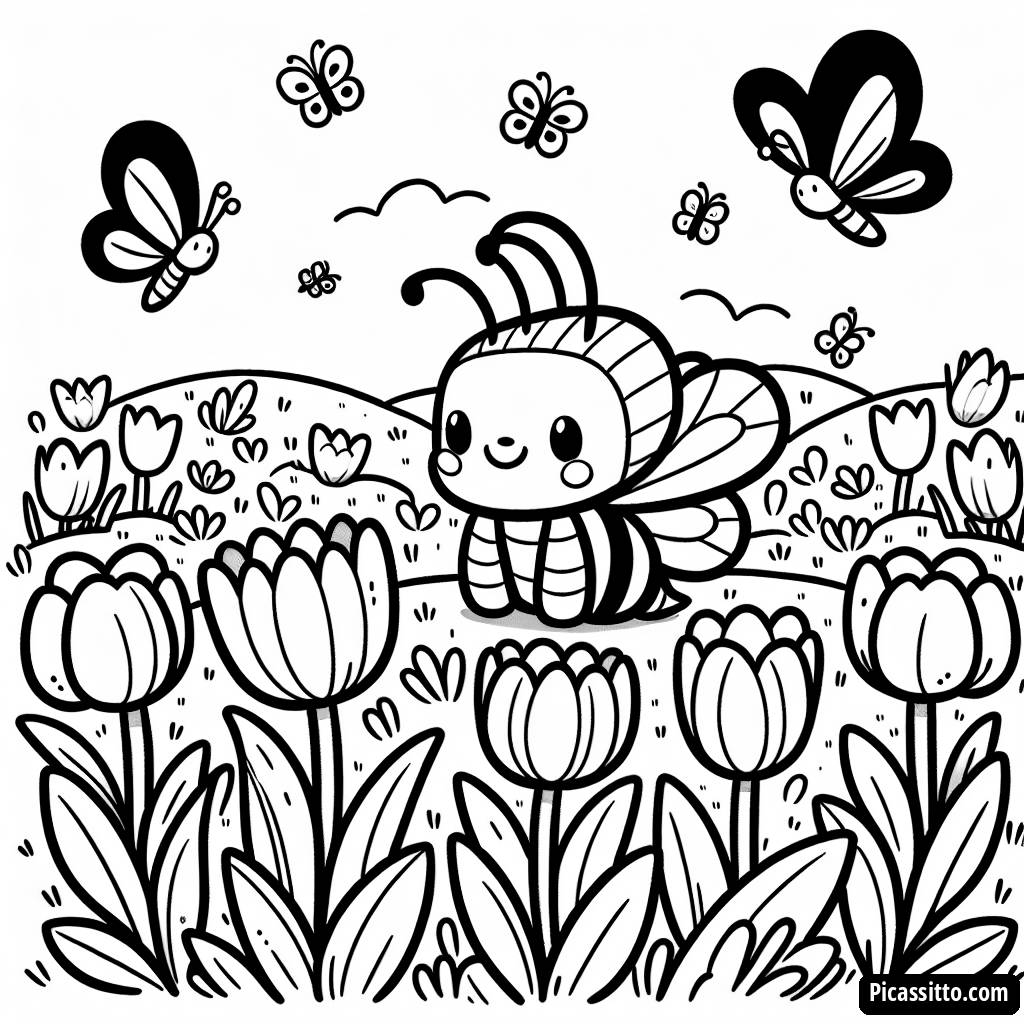 Pagina da Colorare Campo di Fiori Fantastico