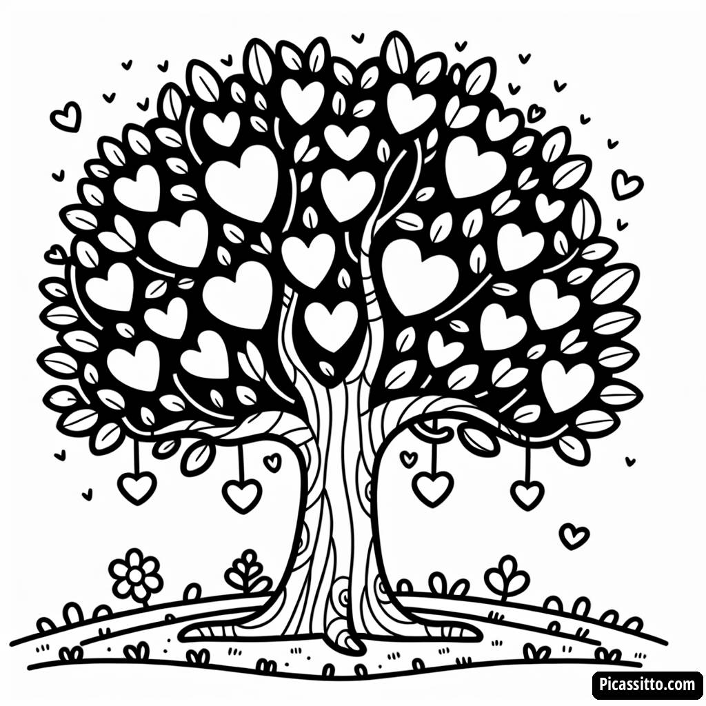 Раскраска Веселого Дерева с Сердцами