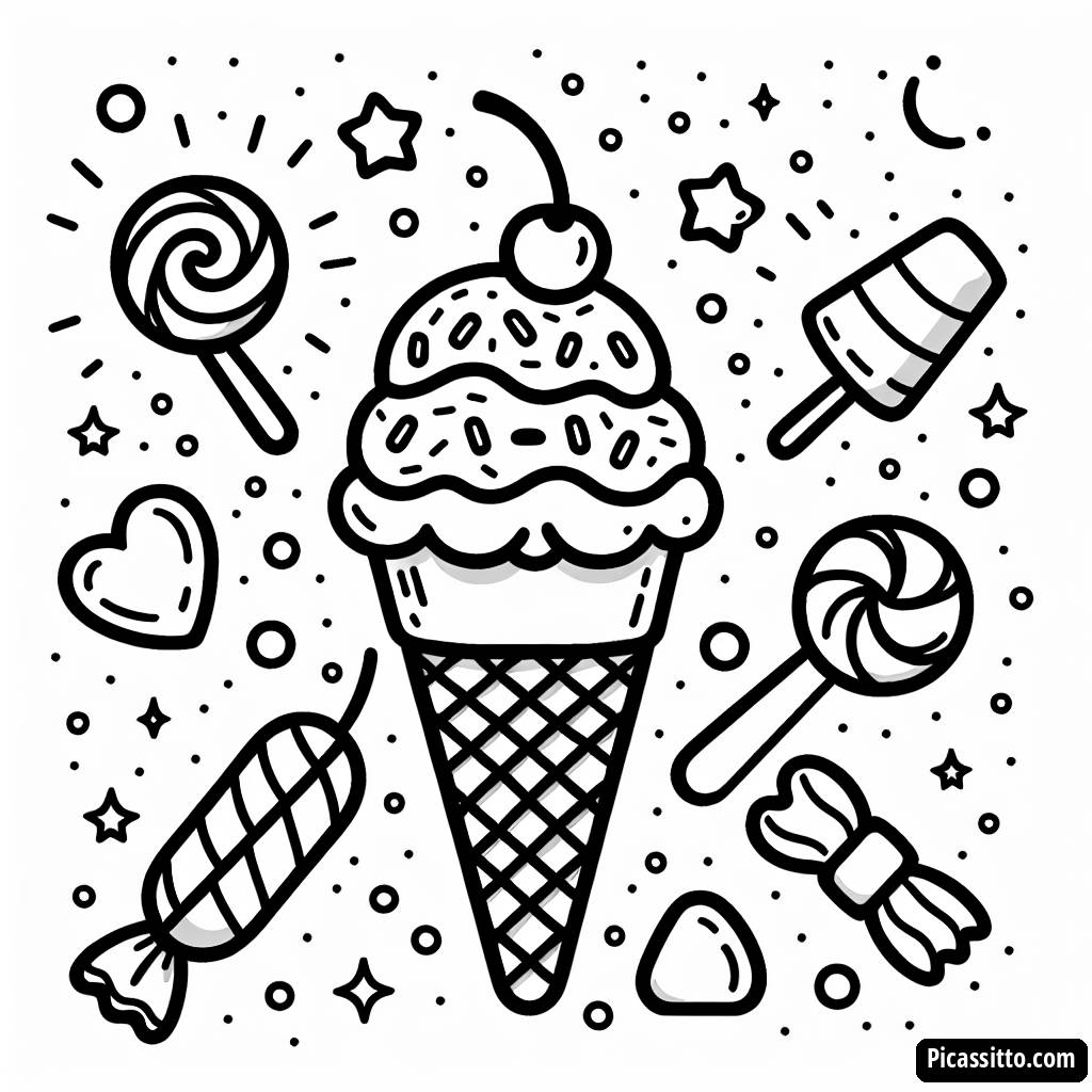 Verspielte Eistüte Malvorlage