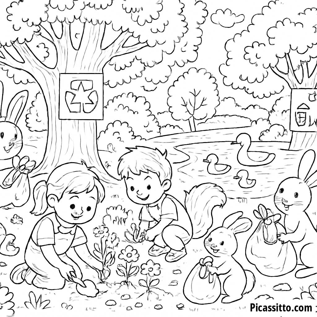 Pagina da Colorare di Scena del Parco Fantastica