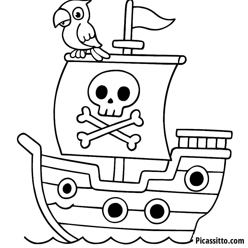 Раскраска с Забавным Пиратским Кораблем