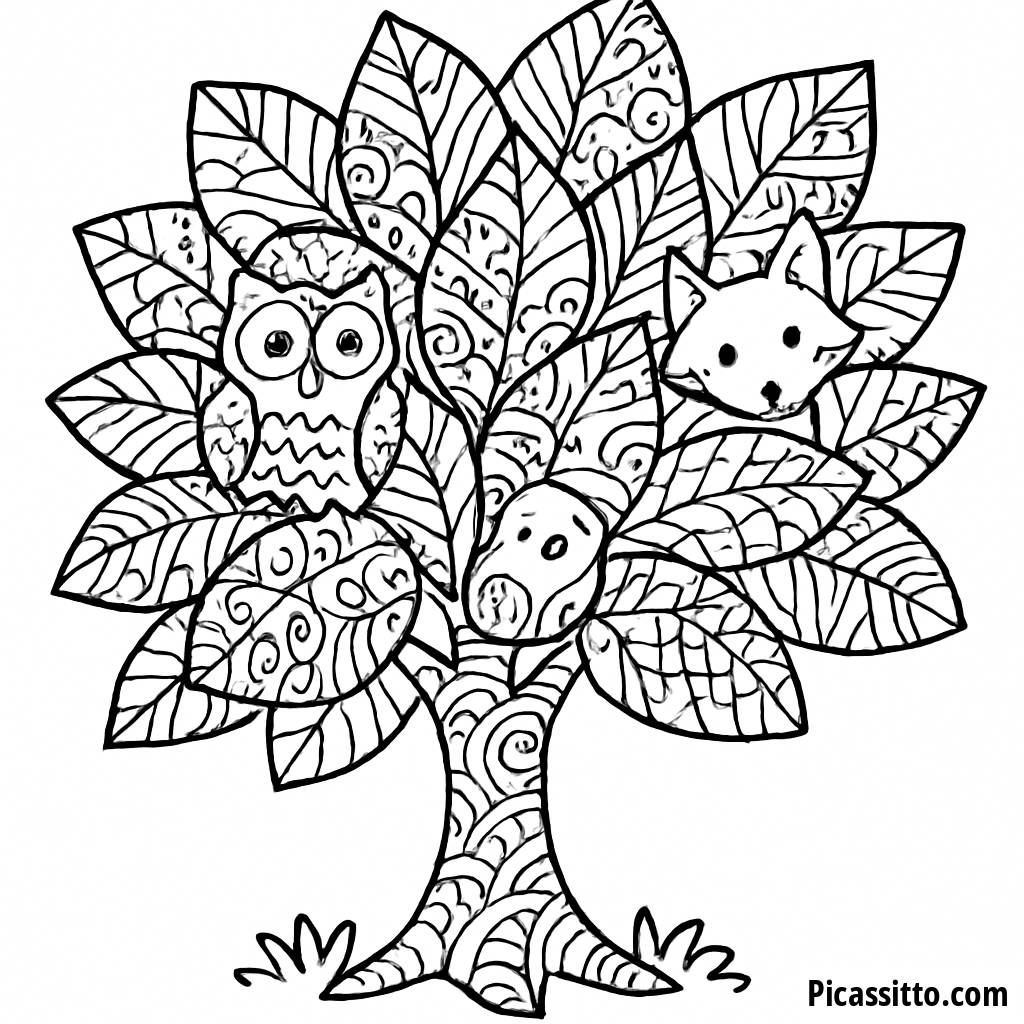 Verspielte Baum Malvorlage - Entdecke Versteckte Tiere!