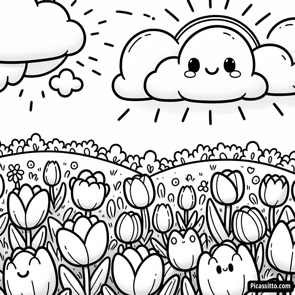 Раскраска с Волшебным Полем Тюльпанов