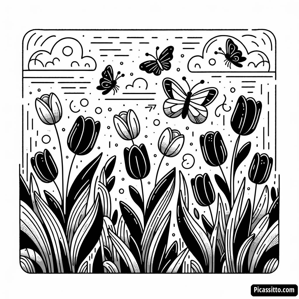 Pagina da Colorare di Tulipani Fantastici