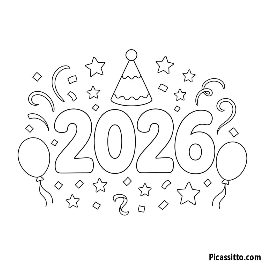 Ausmalbild 2026: Frohes neues Jahr