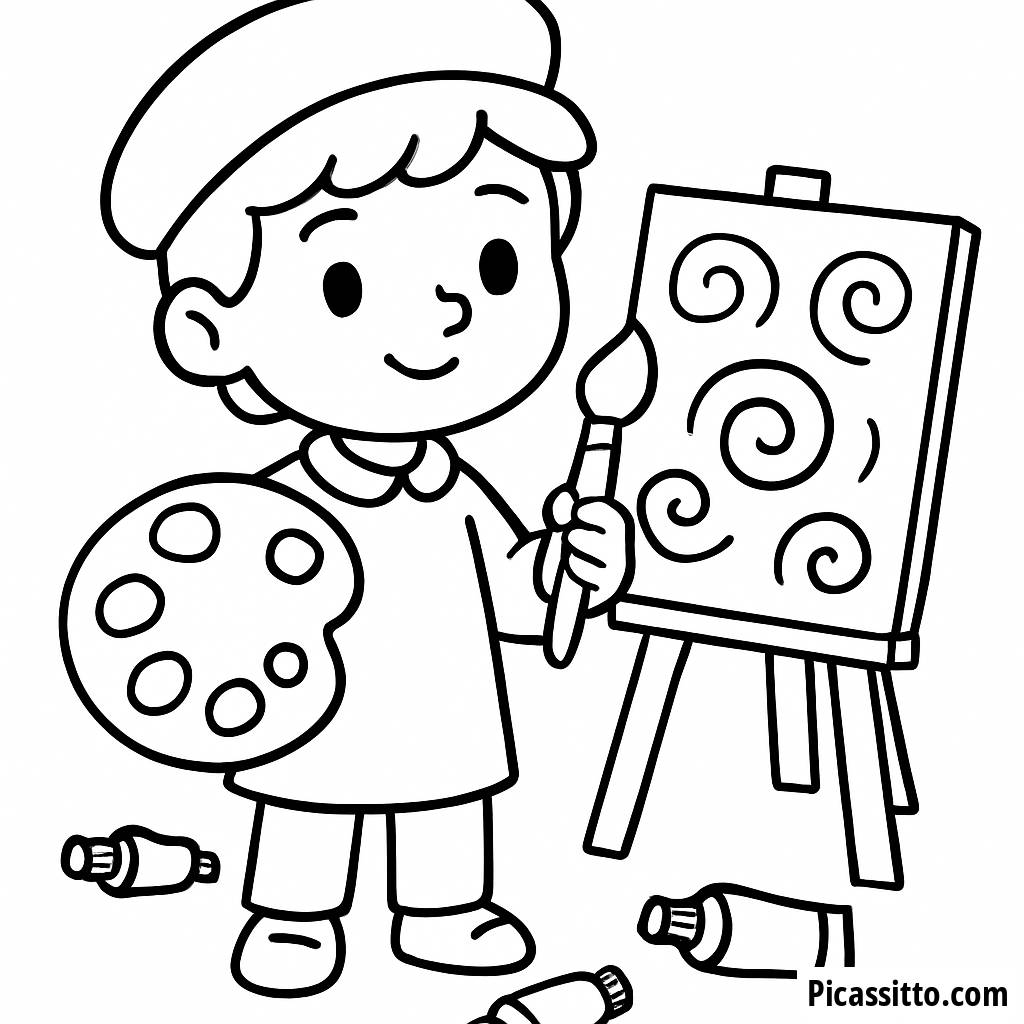 Pagina da Colorare Giovane Artista