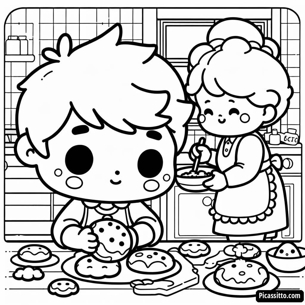 Йо-Йо Печет Печенье с Бабушкой - Бесплатная Раскраска