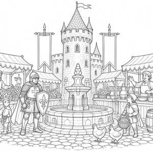 Mittelalterlicher Marktplatz Ausmalbild