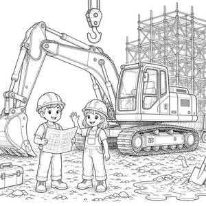 Busy Construction Site Coloring Page