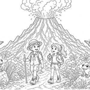 Volcano and Jungle Adventure Coloring Page