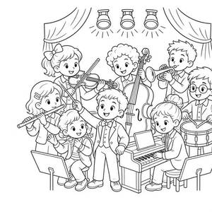 Coloriage concert d'orchestre d'enfants