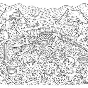Dinosaur Fossil Dig Coloring Page