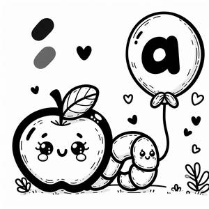 Ausmalbild: A wie Apfel und B wie Ballon