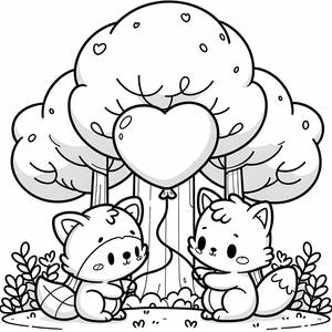 Página para Colorir de Animais Adoráveis no Dia dos Namorados