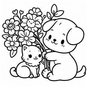 Раскраска Милые Котята и Щенки